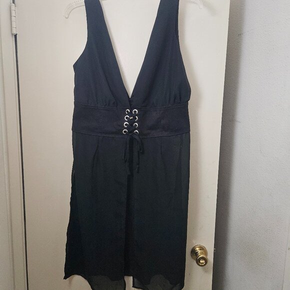 Ashley Stewart Short Sheer Corset Dress With Eyelets Black Size 12 Nodim - Picture 1 of 7